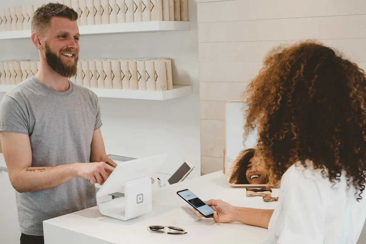 A customer transaction at a retail checkout